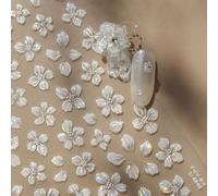 JMEOWIO 3D Embossed White Flower Nail Art Stickers Decals Self-Adhesive 5D Nail Supplies Nail Art Design Decoration Accessories 1 Sheets