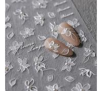 JMEOWIO 3D Embossed White Flower Nail Art Stickers Decals Self-Adhesive 5D Nail Supplies Nail Art Design Decoration Accessories 1 Sheets