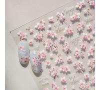JMEOWIO 3D Embossed White Pink Flower Nail Art Stickers Decals Self-Adhesive 5D Nail Supplies Nail Art Design Decoration Accessories 1 Sheets