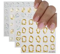 JMEOWIO 6 Sheets 3D Embossed Gold Irregular Geometric Nail Art Stickers Decals Self-Adhesive 5D Nail Supplies Nail Art Design Decoration Accessories