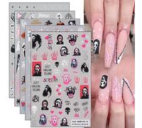 JMEOWIO 6 Sheets Halloween Nail Art Stickers Decals Self-Adhesive Cute Skull Horror Ghost Witchy Spider Web Bat Spook Nail Supplies Nail Art Design Decoration Accessories