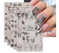 JMEOWIO 9 Sheets Butterfly Nail Art Stickers Decals Self-Adhesive Moon Nail Supplies Nail Art Design Decoration Accessories