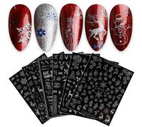 JMEOWIO 9 Sheets Christmas Glitter Nail Art Stickers Decals Self-Adhesive Snowflake Winter Holiday Silver Nail Supplies Nail Art Design Decoration Accessories
