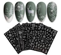 JMEOWIO 9 Sheets Christmas Glitter Nail Art Stickers Decals Self-Adhesive Snowflake Winter Holiday White Nail Supplies Nail Art Design Decoration Accessories
