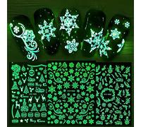 JMEOWIO 9 Sheets Christmas Glow in The Dark Nail Art Stickers Decals Self-Adhesive Pegatinas Uñas Winter Holiday Snowflake Nail Supplies Nail Art Design Decoration Accessories