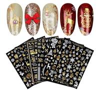 jmeowio 9 Sheets Christmas Nail Art Stickers Decals Self-Adhesive Gold White Reindeer Nail Supplies Nail Art Design Decoration Accessories