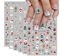 JMEOWIO 9 Sheets Christmas Nail Art Stickers Decals Self-Adhesive Snowflake Winter Holiday Cute Elk Bear Nail Supplies Nail Art Design Decoration Accessories