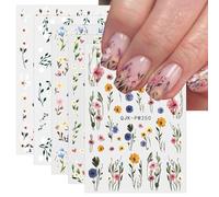 JMEOWIO 9 Sheets Colorful Flower Nail Art Stickers Decals Self-Adhesive Spring Summer Floral Nail Supplies Design Decoration Accessories