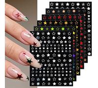 JMEOWIO 9 Sheets Colorful Star Nail Art Stickers Decals Self-Adhesive Nail Supplies Design Decoration Accessories