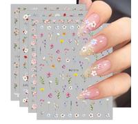 JMEOWIO 9 Sheets Flower Nail Art Stickers Decals Self-Adhesive Spring Floral Summer Nail Supplies Nail Art Design Decoration Accessories