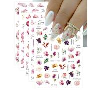 JMEOWIO 9 Sheets Flower Nail Art Stickers Decals Self-Adhesive Spring Summer Floral Nail Supplies Nail Art Design Decoration Accessories