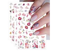JMEOWIO 9 Sheets Flower Nail Art Stickers Decals Self-Adhesive Spring Summer Floral Nail Supplies Nail Art Design Decoration Accessories