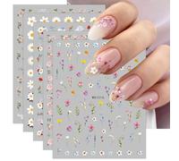 JMEOWIO 9 Sheets Flower Nail Art Stickers Decals Self-Adhesive Spring Summer Floral Nail Supplies Nail Art Design Decoration Accessories