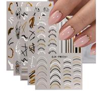 JMEOWIO 9 Sheets French Tip Line Nail Art Stickers Decals Self-Adhesive Nail Supplies Design Decoration Accessories