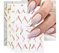 JMEOWIO 9 Sheets French Tip Nail Art Stickers Decals Self-Adhesive Glitter Wave Line Nail Supplies Nail Art Design Decoration Accessories