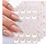 jmeowio 9 Sheets French Tip Nail Art Stickers Decals Self-Adhesive Wave Line Nail Supplies Nail Art Design Decoration Accessories
