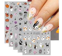 JMEOWIO 9 Sheets Halloween Cute Cat Ghost Nail Art Stickers Decals Self-Adhesive Nail Supplies Nail Art Design Decoration Accessories