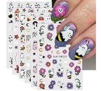 JMEOWIO 9 Sheets Halloween Cute Ghost Flower Nail Art Stickers Decals Self-Adhesive Nail Supplies Design Decoration Accessories