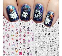 JMEOWIO 9 Sheets Halloween Cute Ghost Nail Art Stickers Decals Self-Adhesive Nail Supplies Design Decoration Accessories