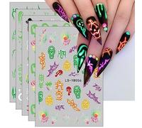 JMEOWIO 9 Sheets Halloween Glow in The Dark Nail Art Stickers Decals Self-Adhesive Lumious Skull Ghost Spider Web Bat Pumpkin Nail Supplies Nail Art Design Decoration Accessories