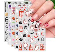 JMEOWIO 9 Sheets Halloween Nail Art Stickers Decals Self-Adhesive Black Star Ghost Pumpkin Nail Supplies Nail Art Design Decoration Accessories