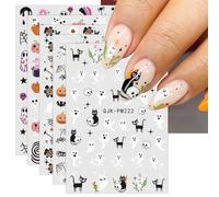 JMEOWIO 9 Sheets Halloween Nail Art Stickers Decals Self-Adhesive Cute Cat Ghost Nail Supplies Nail Art Design Decoration Accessories