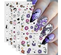 JMEOWIO 9 Sheets Halloween Nail Art Stickers Decals Self-Adhesive Cute Flower Ghost Nail Supplies Nail Art Design Decoration Accessories