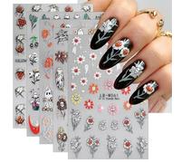 JMEOWIO 9 Sheets Halloween Nail Art Stickers Decals Self-Adhesive Cute Flower Star Ghost Nail Supplies Nail Art Design Decoration Accessories