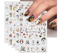 JMEOWIO 9 Sheets Halloween Nail Art Stickers Decals Self-Adhesive Cute Ghost Colorful Heart Nail Supplies Nail Art Design Decoration Accessories