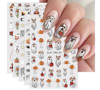 JMEOWIO 9 Sheets Halloween Nail Art Stickers Decals Self-Adhesive Cute Ghost Dog Pumpkin Nail Supplies Nail Art Design Decoration Accessories