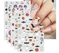 JMEOWIO 9 Sheets Halloween Nail Art Stickers Decals Self-Adhesive Cute Ghost Nail Supplies Nail Art Design Decoration Accessories