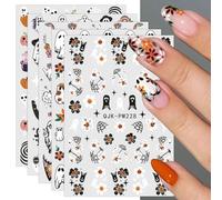 JMEOWIO 9 Sheets Halloween Nail Art Stickers Decals Self-Adhesive Cute Ghost Pink Nail Supplies Nail Art Design Decoration Accessories