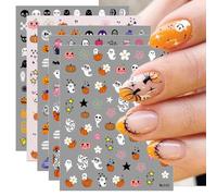 JMEOWIO 9 Sheets Halloween Nail Art Stickers Decals Self-Adhesive Cute Ghost Pumpkin Yellow Star Nail Supplies Nail Art Design Decoration Accessories