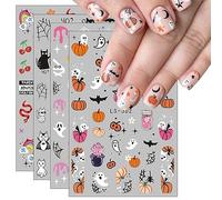 JMEOWIO 9 Sheets Halloween Nail Art Stickers Decals Self-Adhesive Cute Horror Ghost Witchy Spider Web Bat Pumpkin Spook Nail Supplies Nail Art Design Decoration Accessories