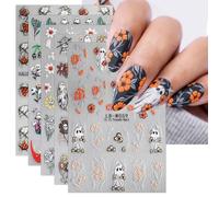 JMEOWIO 9 Sheets Halloween Nail Art Stickers Decals Self-Adhesive Ghost Cute Flower Nail Supplies Nail Art Design Decoration Accessories