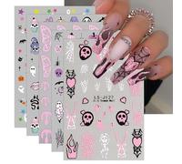 JMEOWIO 9 Sheets Halloween Nail Art Stickers Decals Self-Adhesive Pink Glitter Nail Supplies Nail Art Design Decoration Accessories