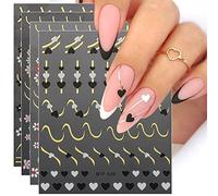 JMEOWIO 9 Sheets Heart Line Flower Nail Art Stickers Decals Self-Adhesive Colorful Nail Supplies Nail Art Design Decoration Accessories