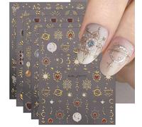 JMEOWIO 9 Sheets Heart Moon Star Nail Art Stickers Decals Self-Adhesive Colorful Gold Red Nail Supplies Nail Art Design Decoration Accessories