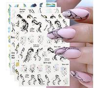 JMEOWIO 9 Sheets Marble French Tip Nail Art Stickers Decals Self-Adhesive Colorful Glitter Nail Supplies Nail Art Design Decoration Accessories