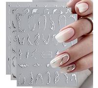 jmeowio 9 Sheets Marble Nail Art Stickers Decals Self-Adhesive Silver Line Nail Supplies Nail Art Design Decoration Accessories