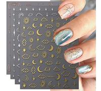JMEOWIO 9 Sheets Moon Star Nail Art Stickers Decals Self-Adhesive Colorful Nail Supplies Nail Art Design Decoration Accessories