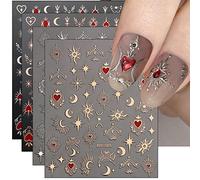 JMEOWIO 9 Sheets Moon Star Nail Art Stickers Decals Self-Adhesive Sun Nail Supplies Nail Art Design Decoration Accessories