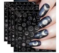 JMEOWIO 9 Sheets Moon Star Sun Nail Art Stickers Decals Self-Adhesive Silver Nail Supplies Nail Art Design Decoration Accessories