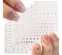 JMEOWIO 9 Sheets Silver Moon Star Butterfly Nail Art Stickers Decals Self-Adhesive Nail Supplies Design Decoration Accessories