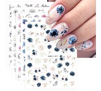 JMEOWIO 9 Sheets Spring Flower Nail Art Stickers Decals Self-Adhesive Colorful Summer Floral Nail Supplies Nail Art Design Decoration Accessories