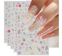 JMEOWIO 9 Sheets Spring Flower Nail Art Stickers Decals Self-Adhesive Colorful Summer Floral Nail Supplies Nail Art Design Decoration Accessories