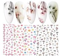 jmeowio 9 Sheets Spring Flower Nail Art Stickers Decals Self-Adhesive Pink Bloosm Floral Nail Supplies Nail Art Design Decoration Accessories