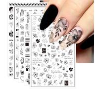 jmeowio Black White Colorful Flower Nail Art Stickers Decals 10 Sheets Self-Adhesive Spring Rose Flowers Leaves Vine Design Manicure Tips Nail Decoration for Women Girls