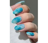 JMEOWIO Gel Nail Stickers Blue Green White Marble Semi Cured Gel Nail Strips Wraps UV/LED Nails Art Design Decoration Accessories