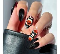 JMEOWIO Gel Nail Stickers Halloween Pumpkin Flower Semi Cured Gel Nail Strips Wraps UV/LED Nails Art Design Decoration Accessories